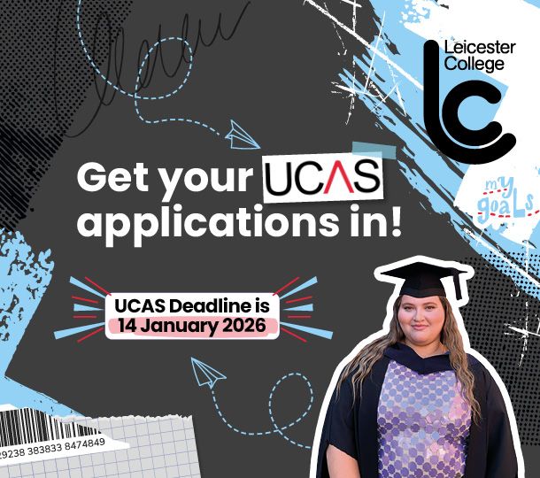 a graphic with a graduate and text that says get your ucas applications in deadline is 14 January 2026